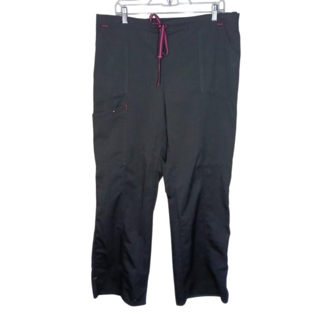 Scrubstar Pants Womens L Black Cargo Scrub Straight Leg Elastic Waist Pockets